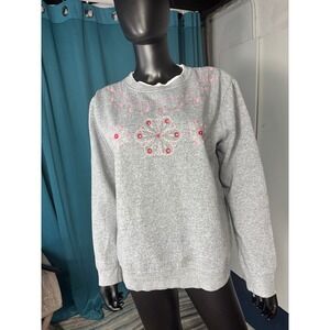 Speculation Womens Sweatshirt M Gray Pink Floral Embroidered Crewneck Pullover